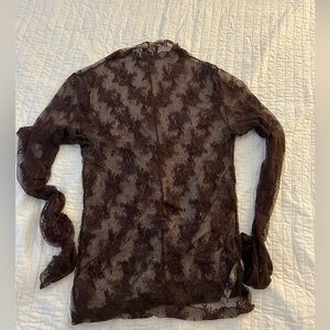 Free People Large Brown Lace Long Sleeve Top